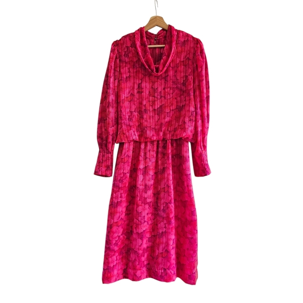 Vintage Umba for Parnes Feinstein Pink Floral Iconic 70s Dress, Size Medium